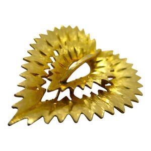 Mamsellev 1970’s Gold Double Heart Brooch Signed 
Vintage Gold Leaf Brooch